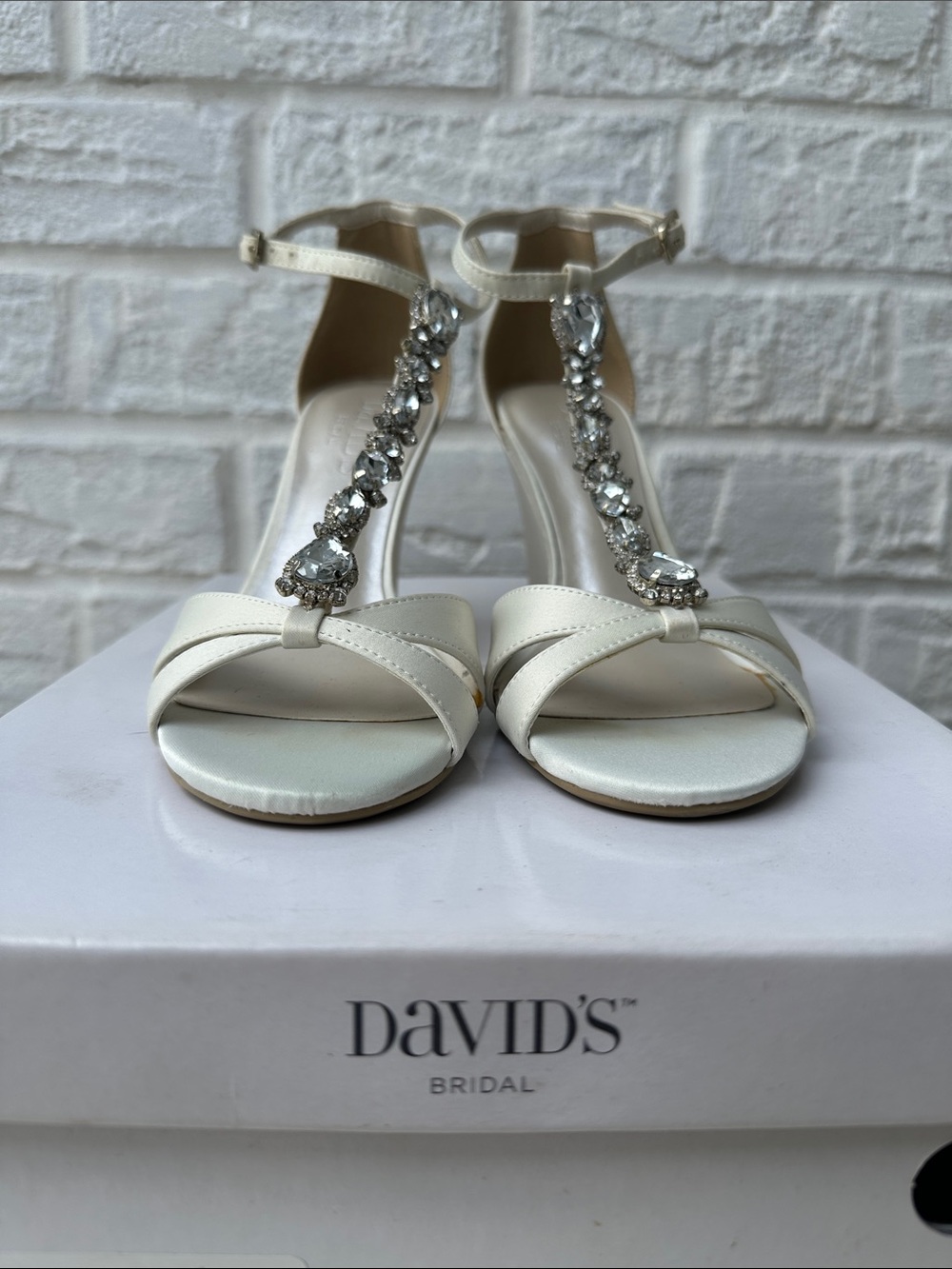David's Bridal Ivory Jeweled T-Strap Heels